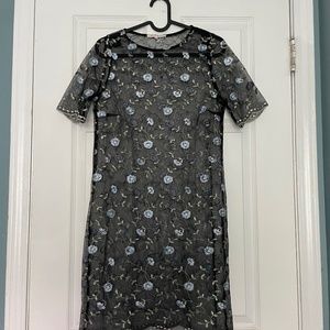 Embroidered Floral Mesh Black Dress